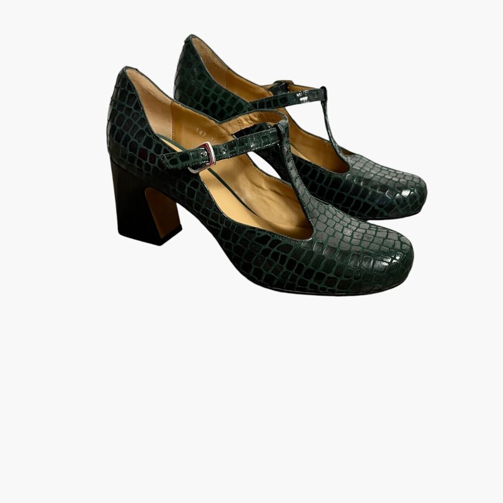 Audley Embossed Leather Green High Heels Pumps 40 US 9.5 Adjustable